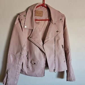 Bershka Pink Woman's Leather Motorcycle Jacket Size XL